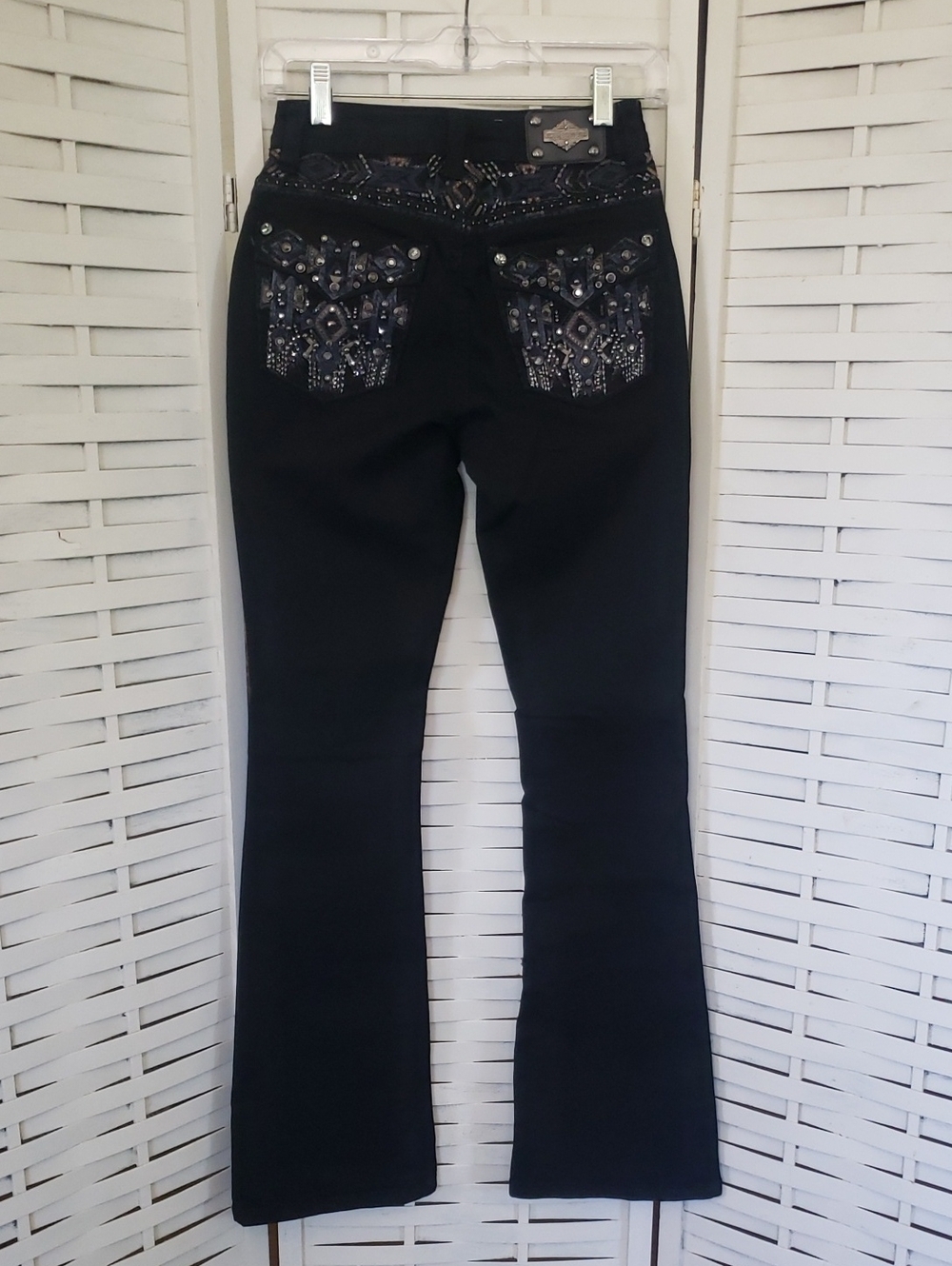 Sexy Couture Black Embellished Back Pocket Bootcut Jeans Size 1